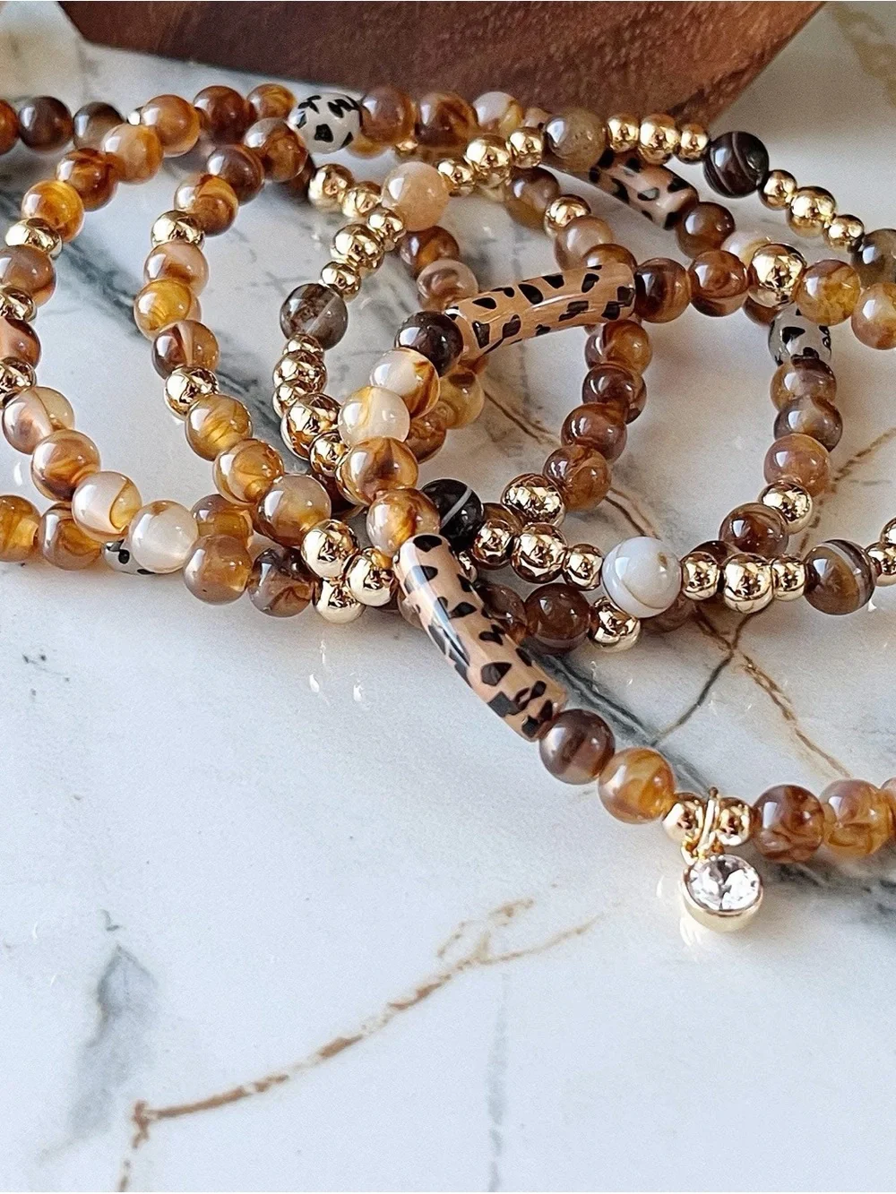 Park Lane Gold & Brown Beaded Stretch Bracelet Set